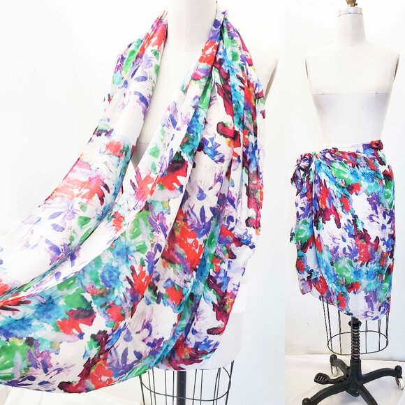 Lulla By Bindya Womens Abstract Floral Print Wrap Scarf Red Pink Green Blue NWT